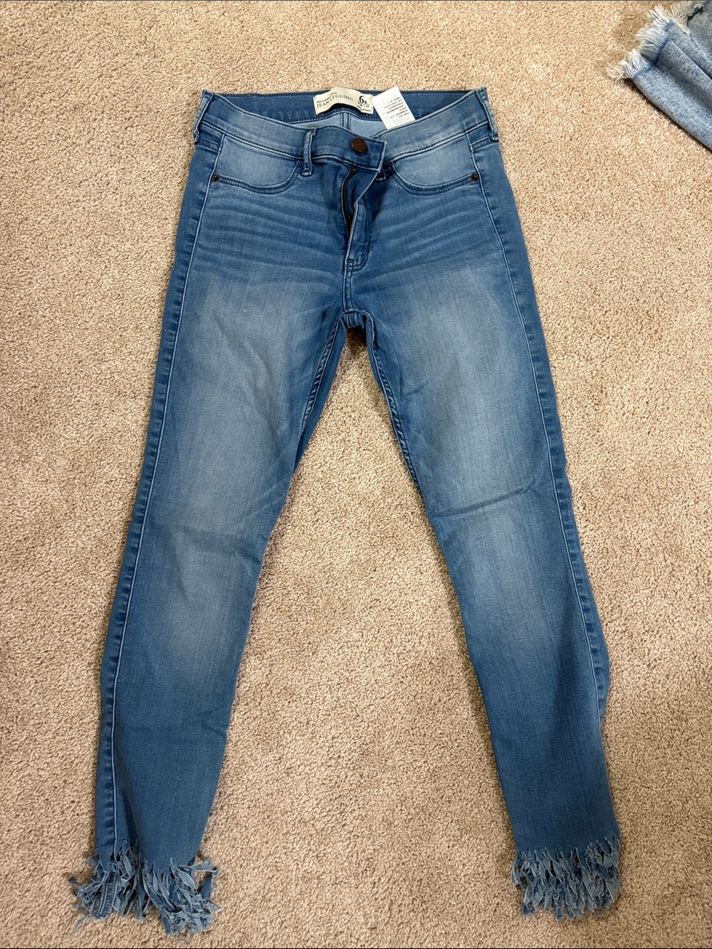 Abercrombie & Fitch Washed Light Blue Ankle Skinny Jeans with Frayed Hem